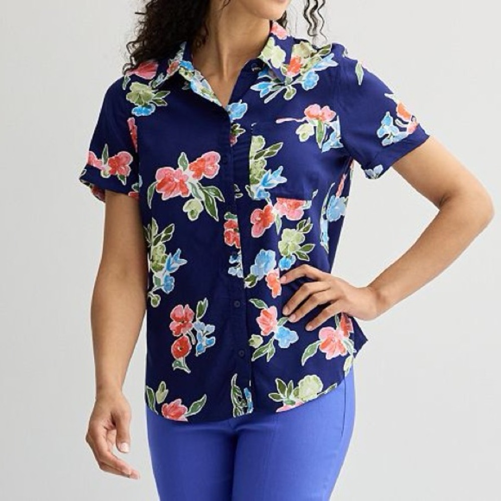 Croft & Barrow Blue Floral Button Down Shirt